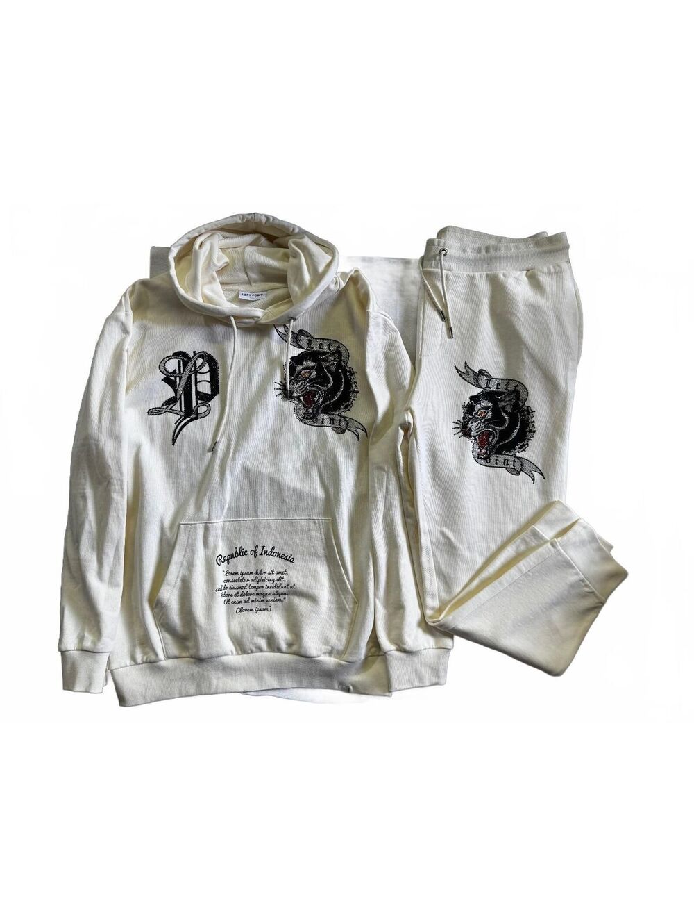 Left Point Cream White Panther Hoodie and Jogger Set